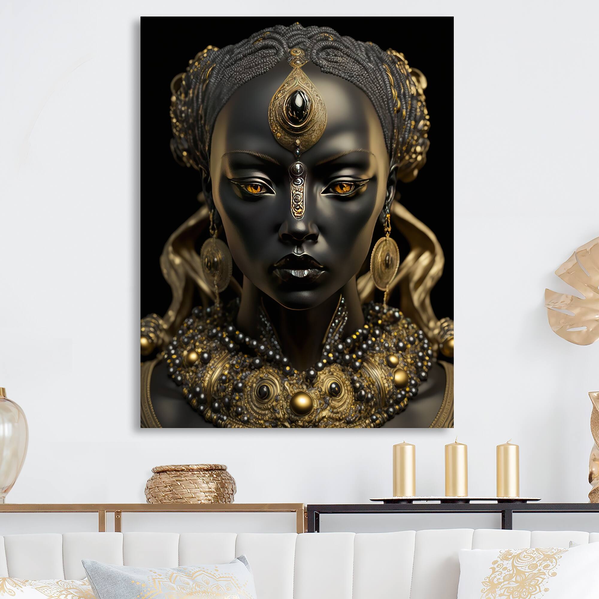 Designart "CloseUp Black And Gold African Goddess I" African American